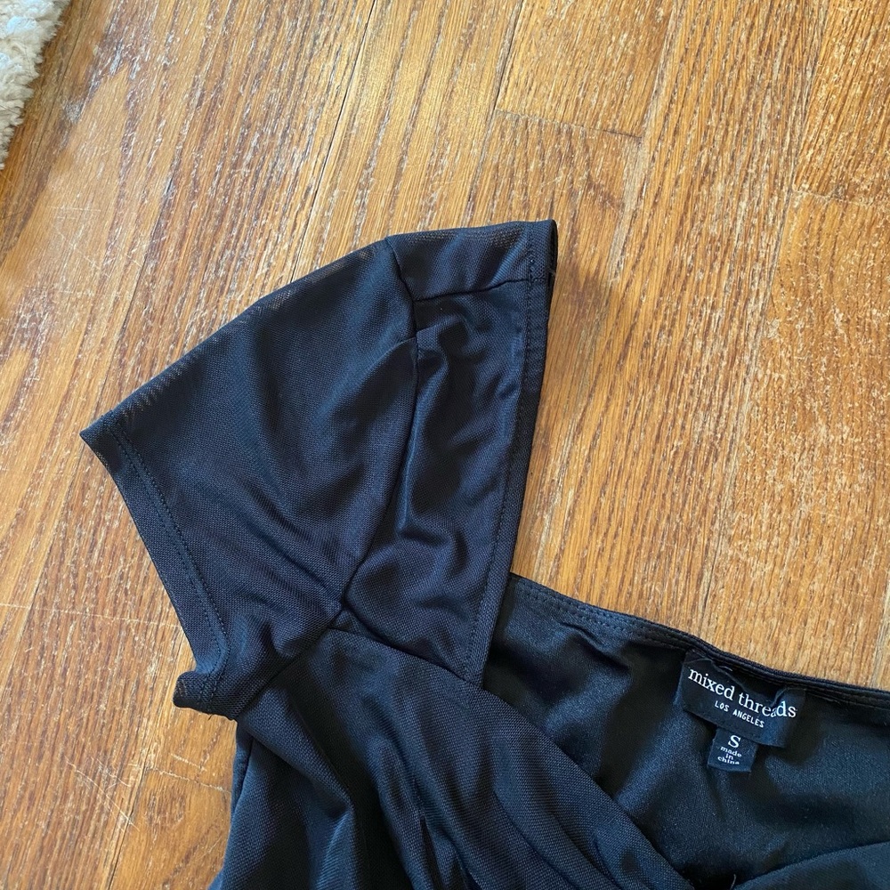Black Ruched Tie Front Ruffle Blouse - Picture 3 of 3